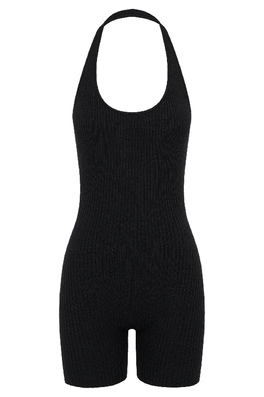 Aitana Halter Neck Knit Playsuit - Black