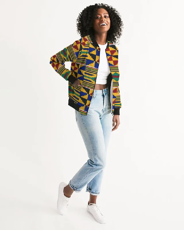 AKH African Kente Cloth Women's Bomber Jacket