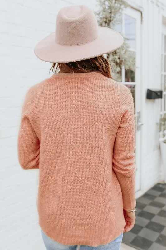 Autumn Glow Brushed Blush Waffle Knit Sweater