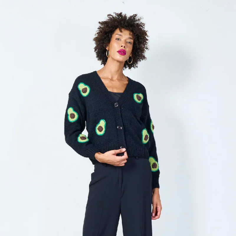 Avocado print knit cardigan wholesale