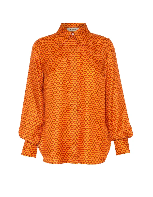 Bailey Orange Mermaid Print Silk Twill Shirt