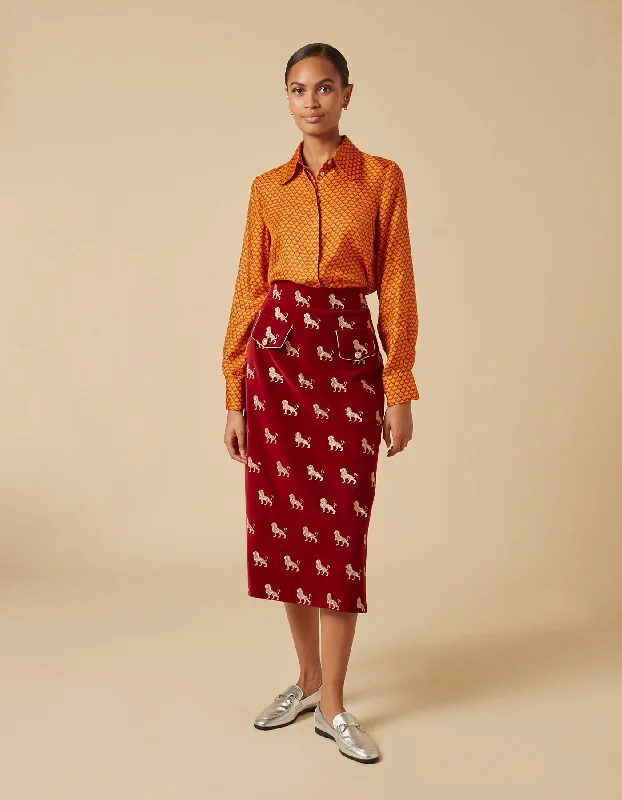 Bailey Orange Mermaid Print Silk Twill Shirt