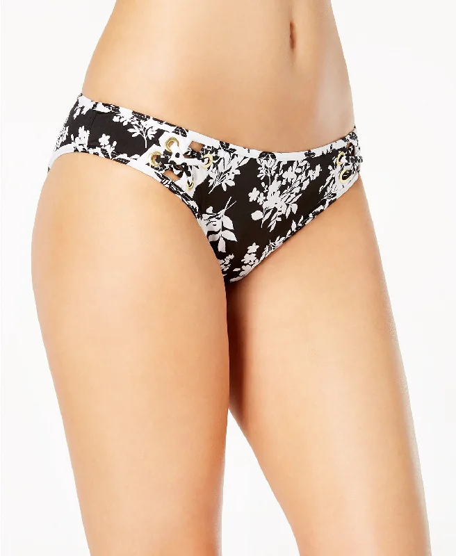 Bar III Women's Woodland Floral Printed Hipster Swim Bottoms, Black, S