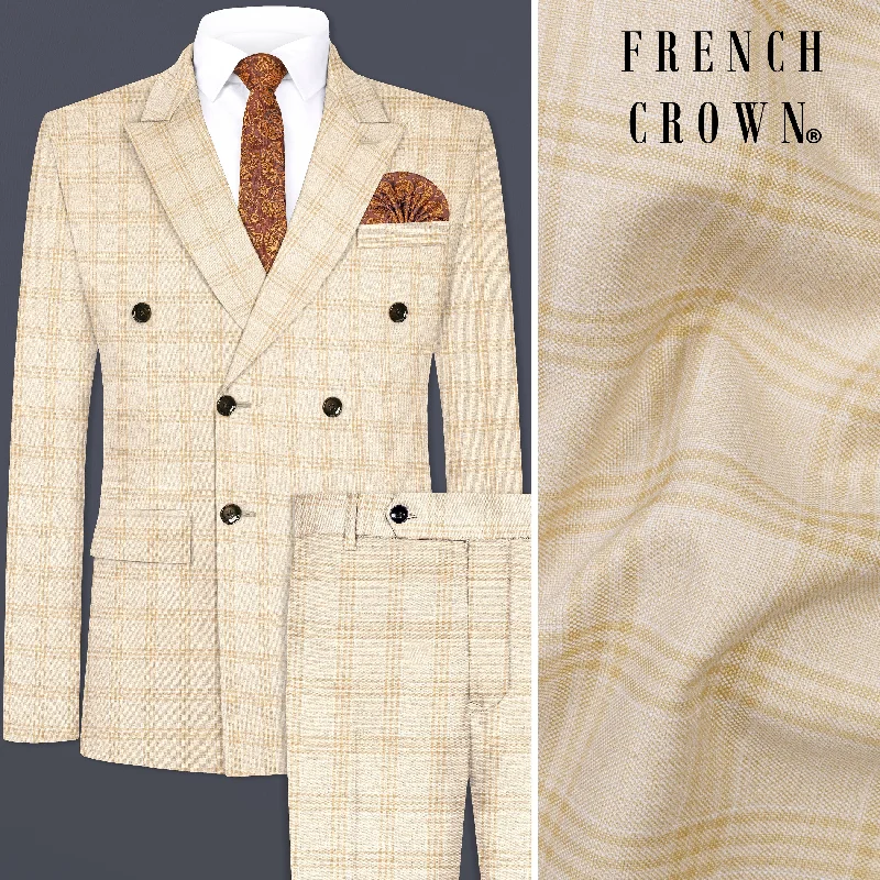 Bizarre Cream Windowpane Double Breasted Suit