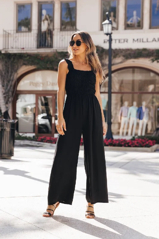 Black Square Neck Smocked Jumpsuit - FINAL SALE