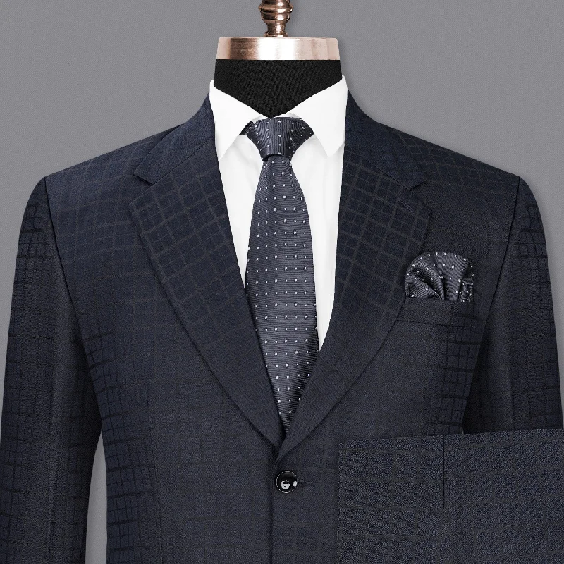 Bleached Cedar Navy Blue subtle Plaid Single Breasted Suit