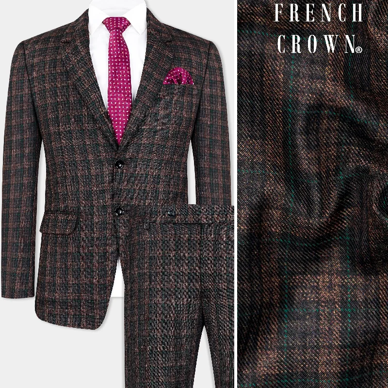 Bole Brown with Ebony Clay Black Plaid Wool Rich Suit