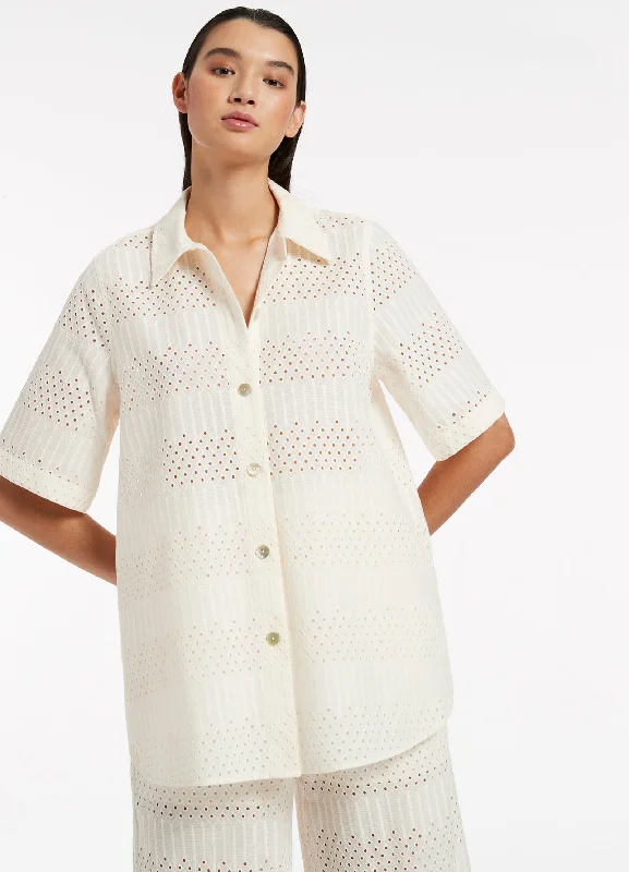 Broderie Short Sleeve Shirt - Cream