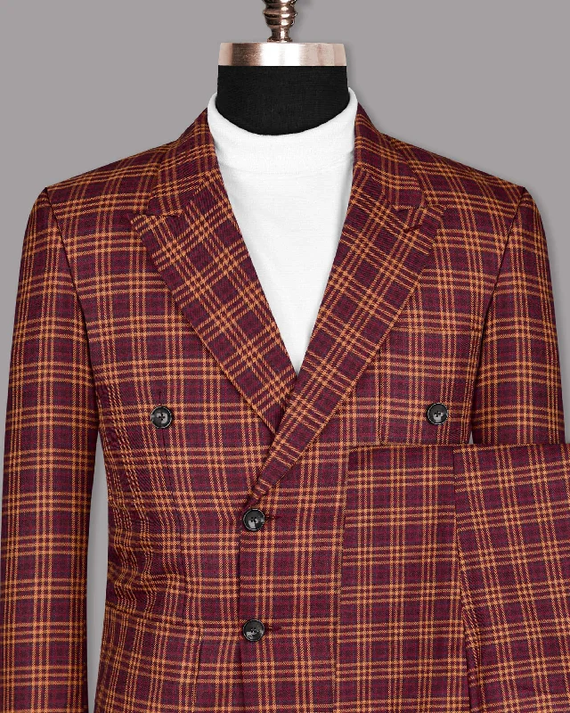 Burgundy Plaid Double Breasted Sports Suit