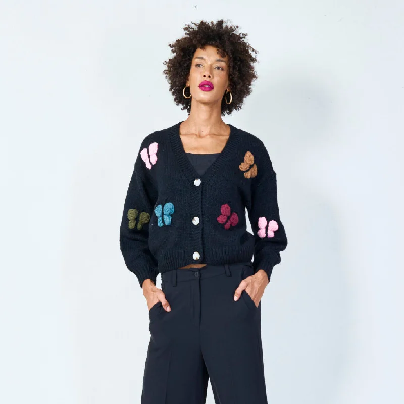 Butterfly embroidered button-up cardigan wholesale