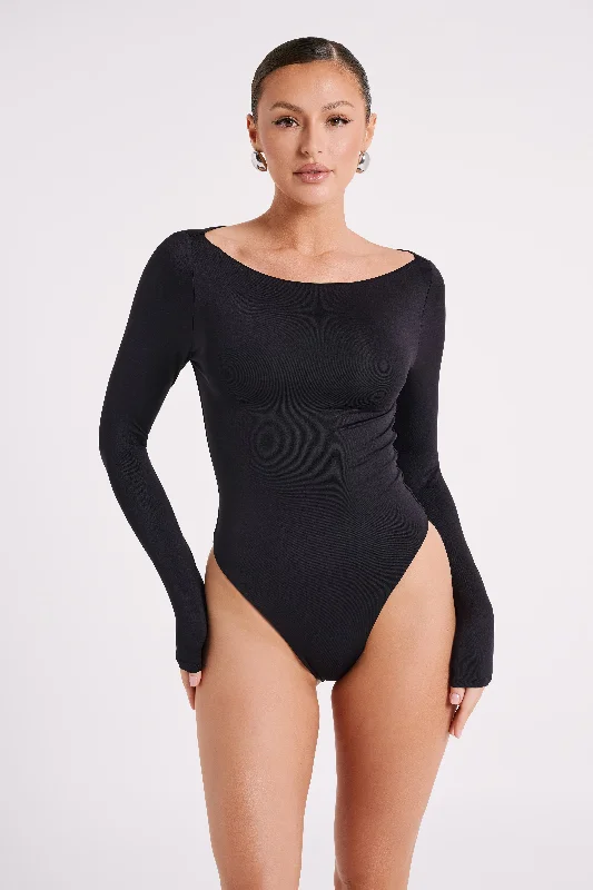 Cate Boatneck Long Sleeve Bodysuit - Black