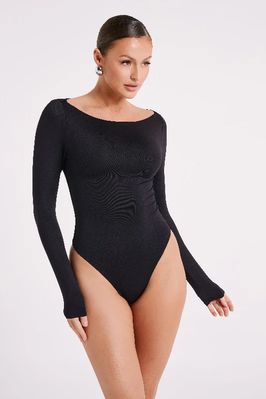 Cate Boatneck Long Sleeve Bodysuit - Black