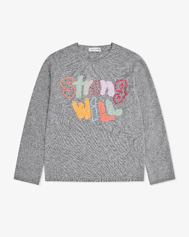 CDG Shirt - Men's Strong Will Embroidered Wool Sweatshirt - (Grey)