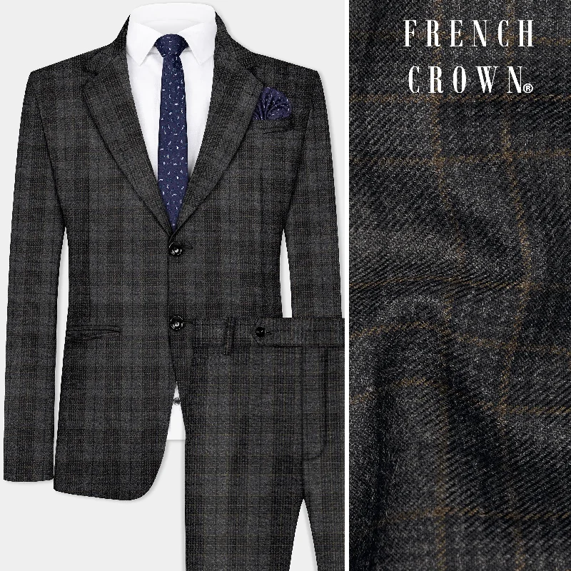 Charcoal Gray Plaid Tweed Suit