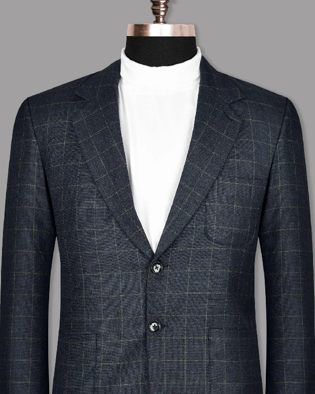 Charcoal with Thin Yellow Windowpane Wool Rich Blazer