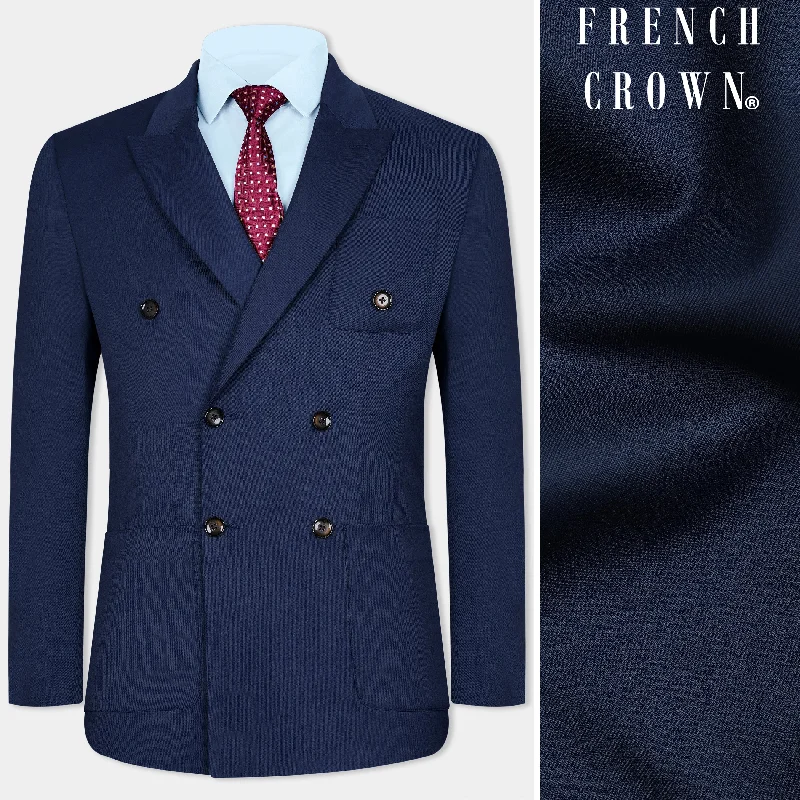 Cloud Burst Blue Wool Rich Double Breasted Sports Blazer