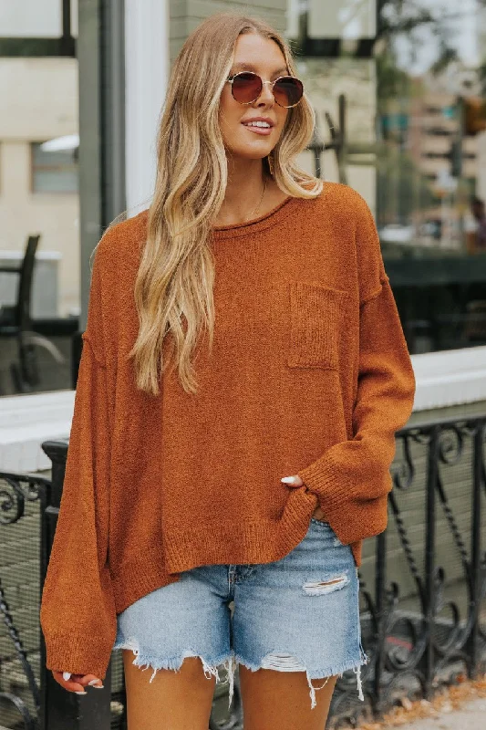 Cognac Lightweight Textured Knit Sweater