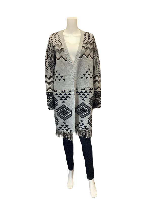 Desigual Women's Cardigan Grey Aztec Print Long Size: XL