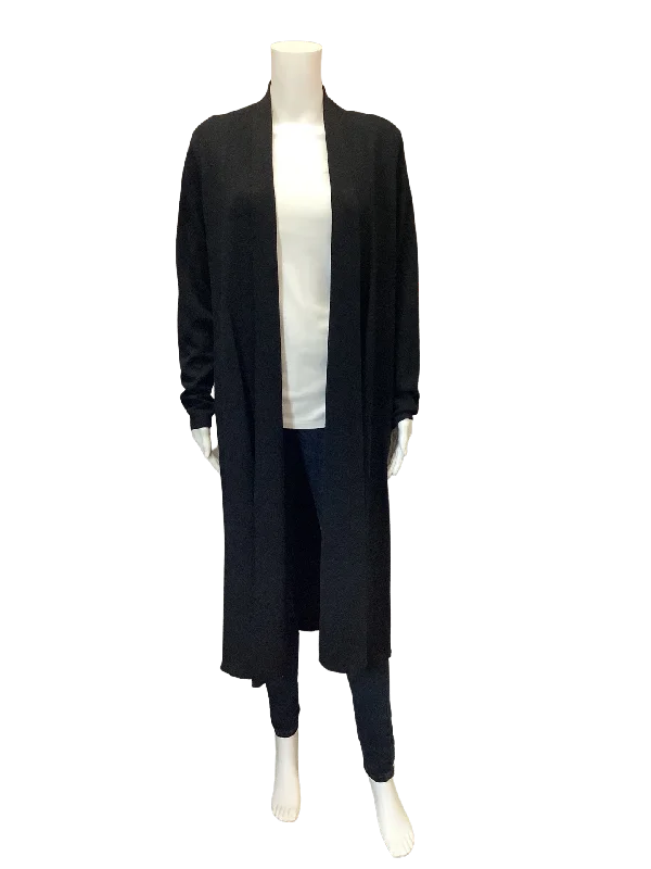 Eileen Fisher Womens Cardigan Open Front Maxi Black Size: M