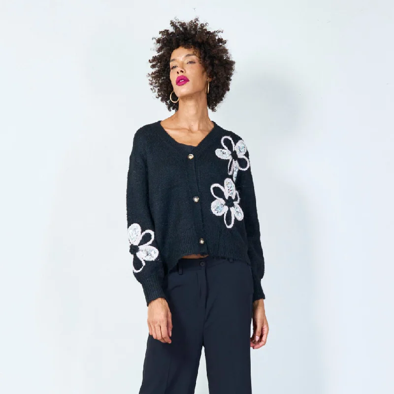 Floral embellished button-up cardigan wholesale