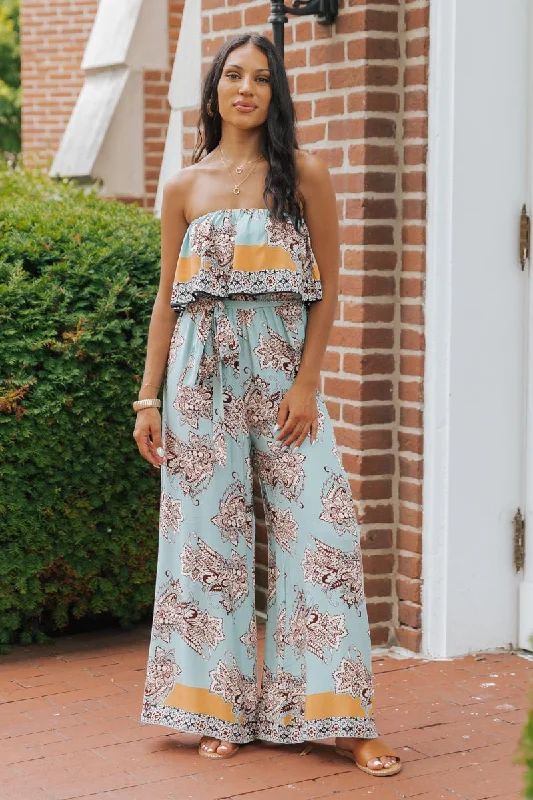 Floral Paisley Print Strapless Wide Leg Jumpsuit - FINAL SALE