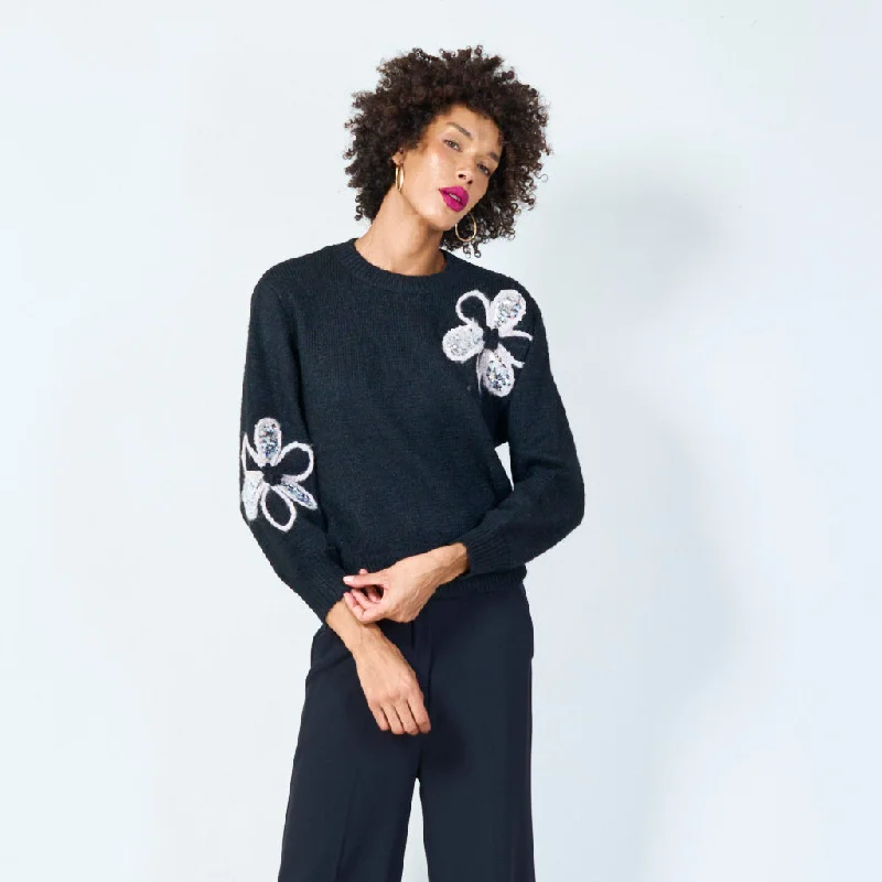 Floral sequin embellished knit sweater wholesale