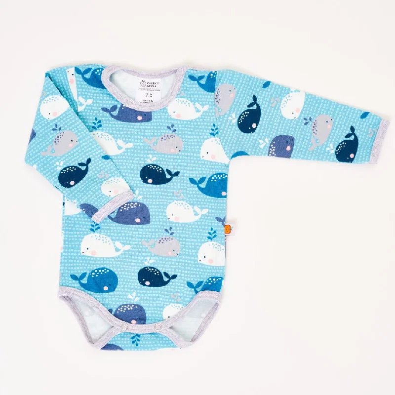 Long-sleeve baby body ""Whales/Grey""