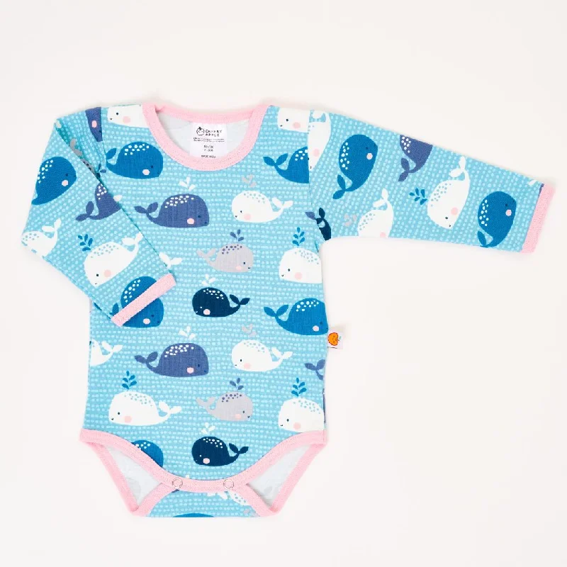 Long-sleeve baby body ""Whales/Baby Pink""