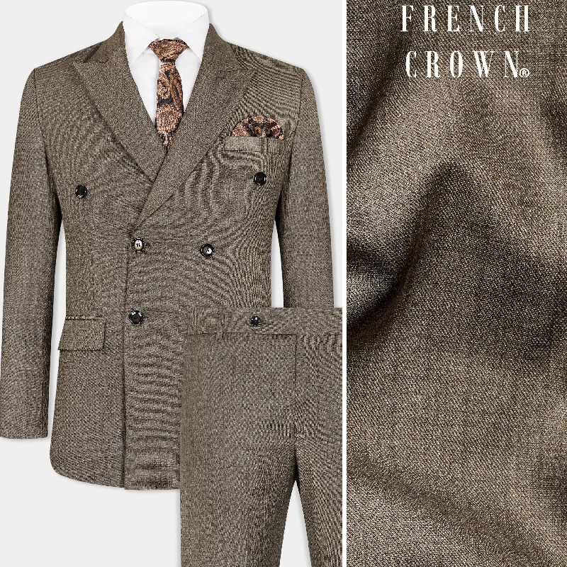 Hemp Brown Checkered Wool Rich Double Breasted Suit