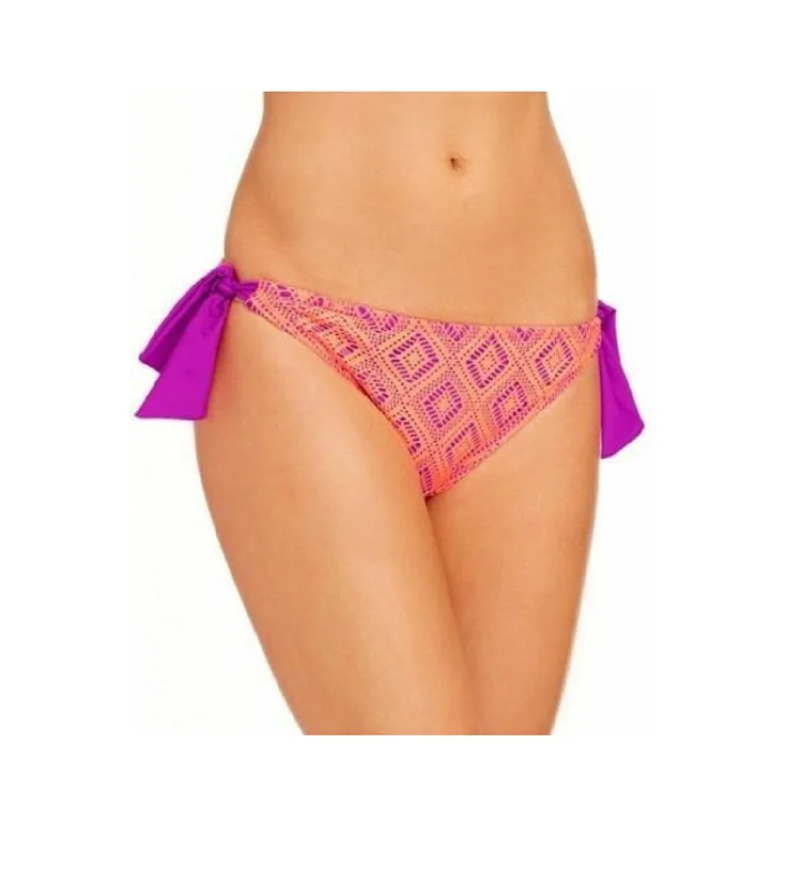 Hula Honey Juniors' Crochet Side-Tie Bikini Bottom, Orange Lilac, XS