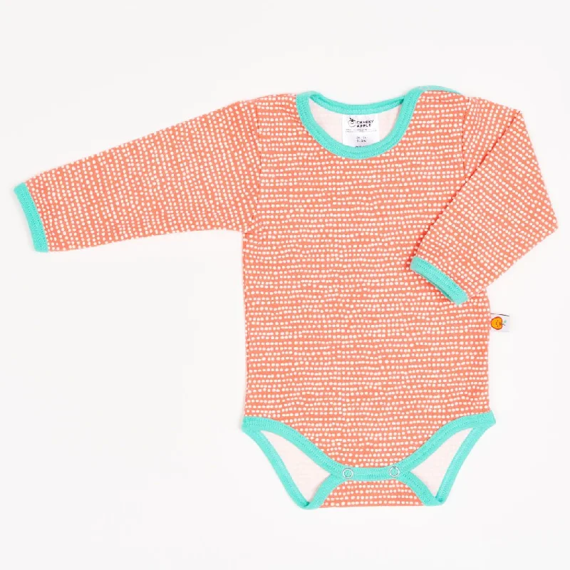 Long-sleeve baby body ""Dotted Lines Coral/Mint""