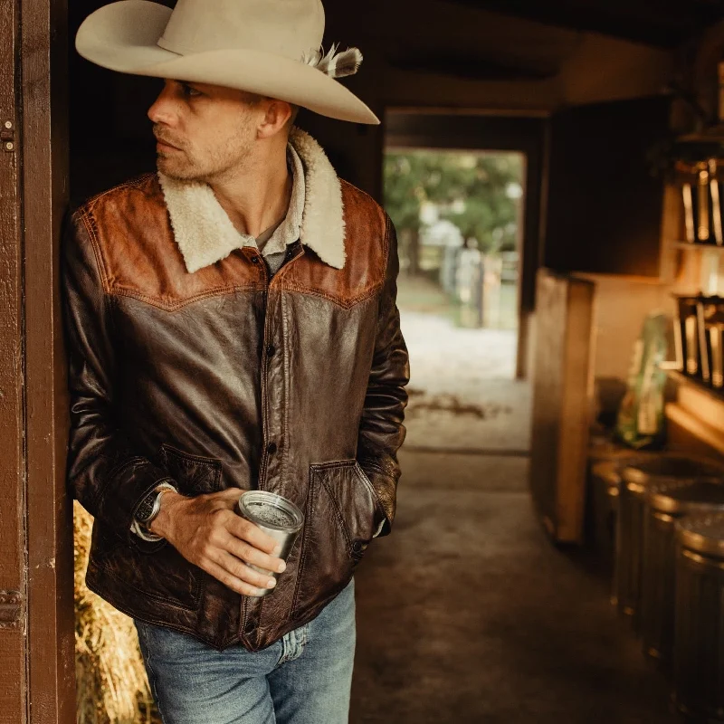 Jackson Leather Sherpa Jacket | Tan & Brown