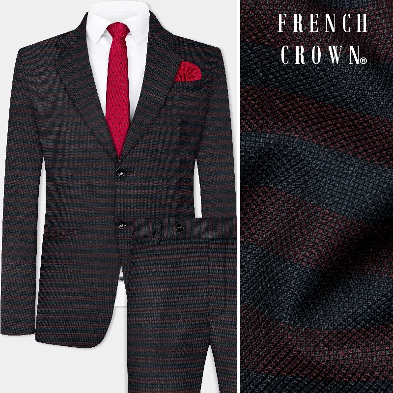 Jade Black with Shark Brown Striped Wool Blend Suit