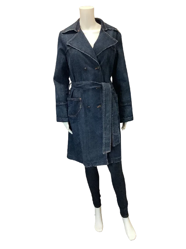 James Perse Women's Trench Coat Blue Denim Size: L