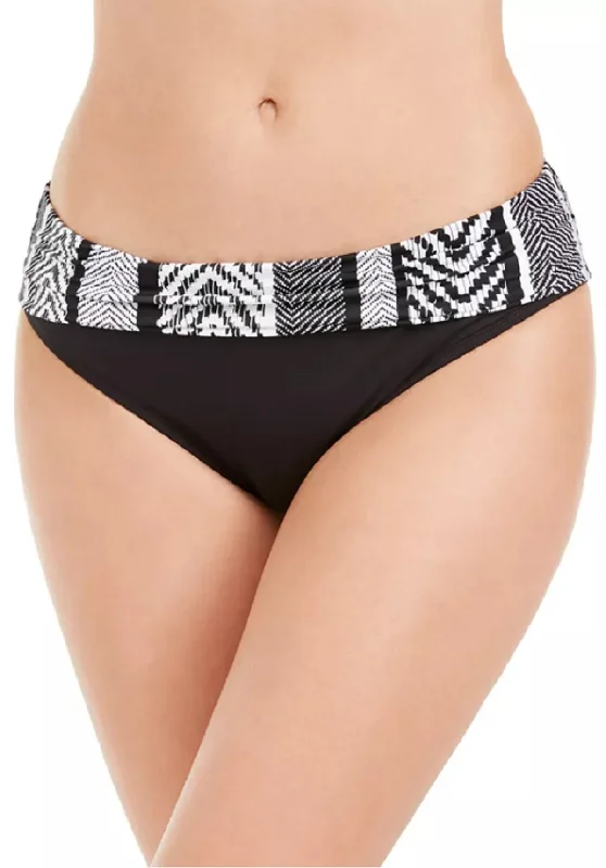 Kenneth Cole Women's Printed-Waist Hipster Bikini Bottoms, Black, L