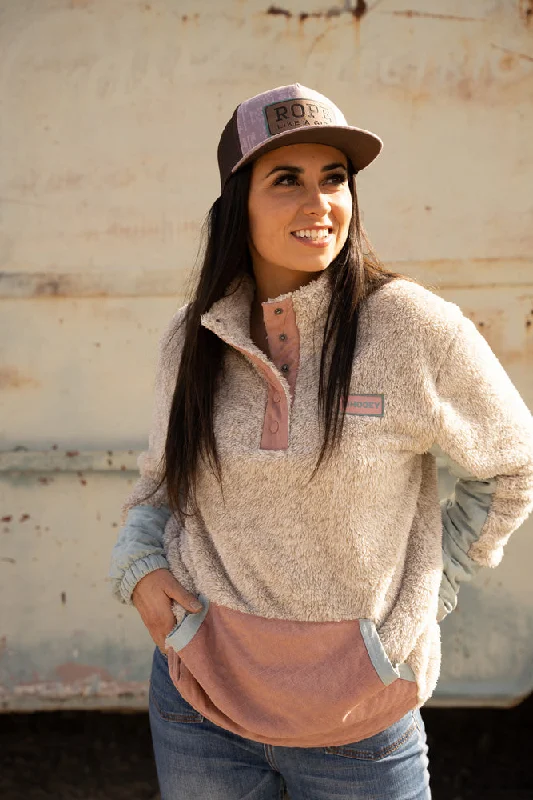 ""Ladies Fleece Pullover"" Tan w/Pink & Green