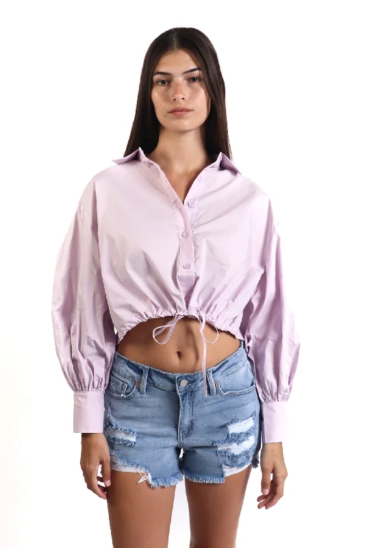 Lavender Cotton Poplin Cropped Blouse