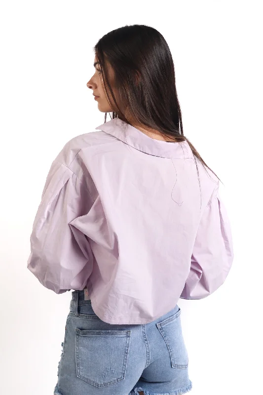 Lavender Cotton Poplin Cropped Blouse