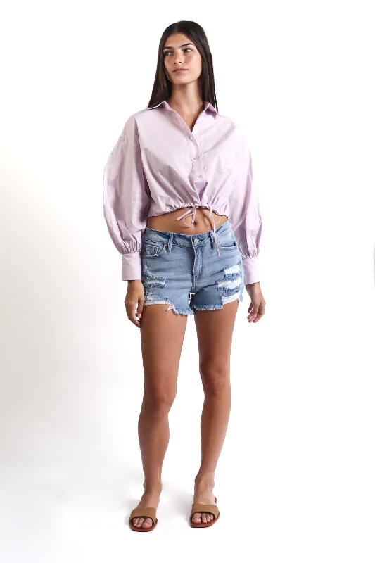 Lavender Cotton Poplin Cropped Blouse