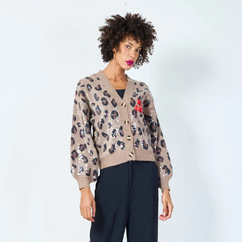 Leopard print slogan cardigan wholesale