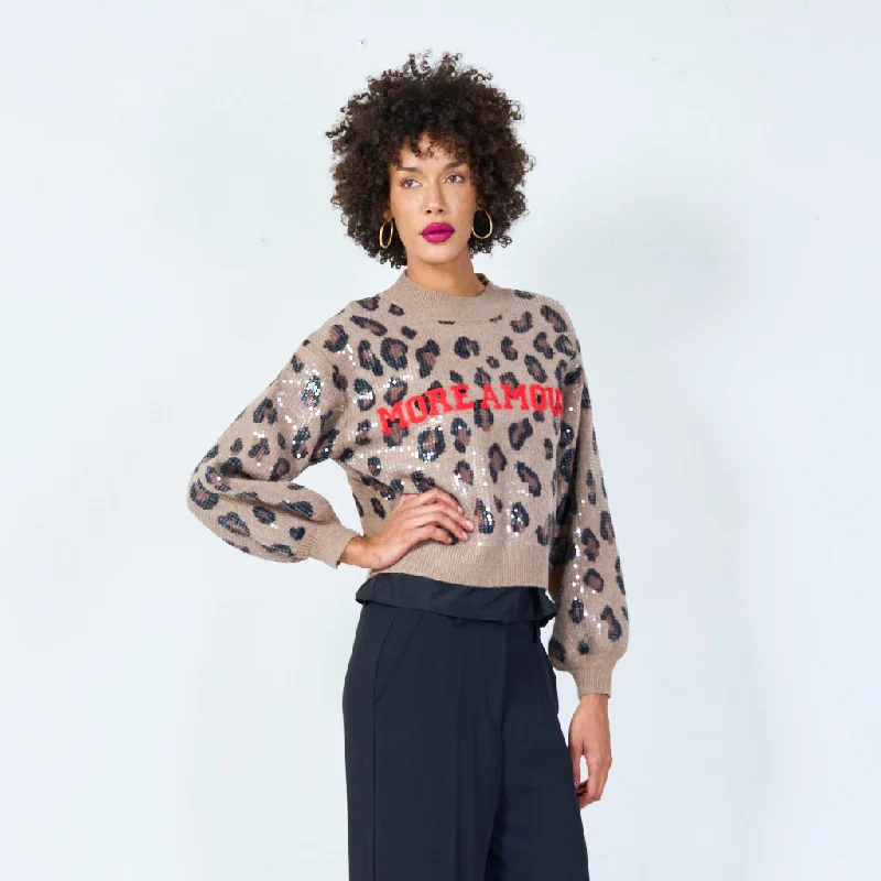 Leopard print slogan sweater wholesale