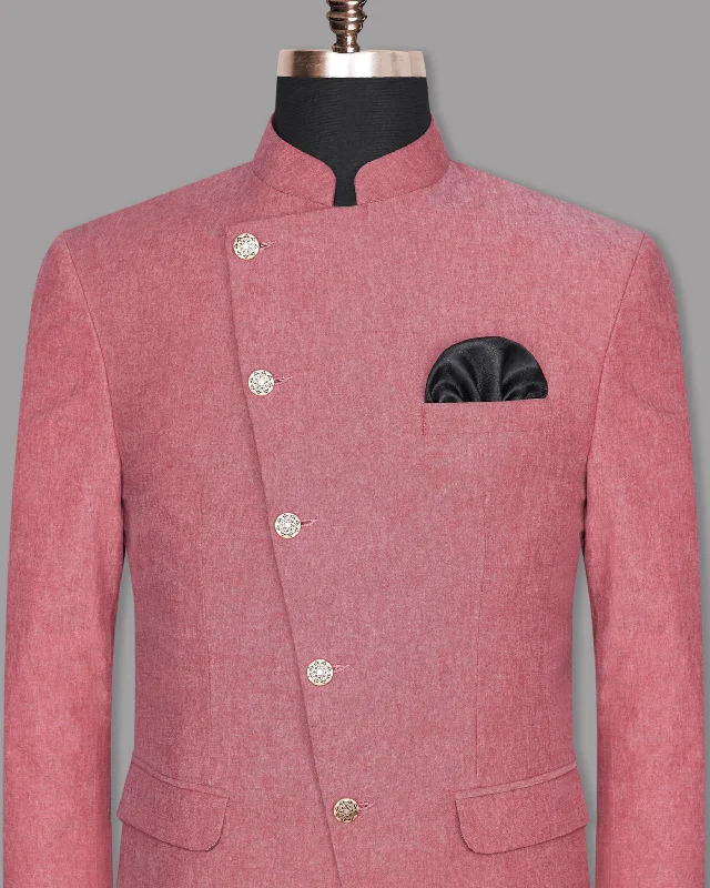 Light Coral Cross Placket Bandhgala/Mandarin Premium Cotton Blazer