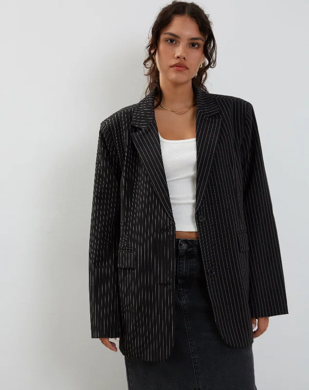 Maiwa Blazer in Pinstripe Black