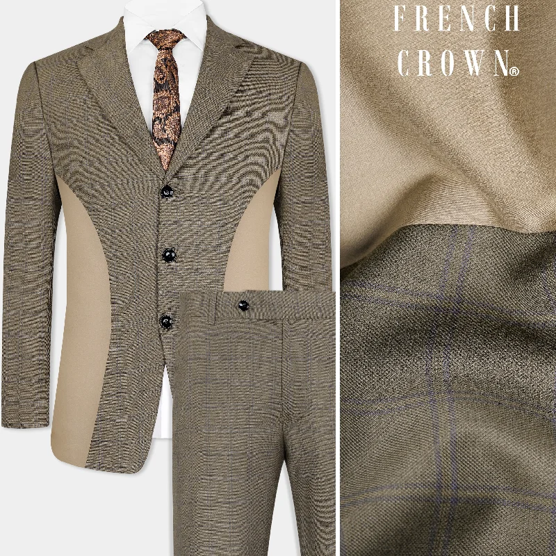 Makara Brown Checkered and Tortilla Brown Wool Rich Designer Suit