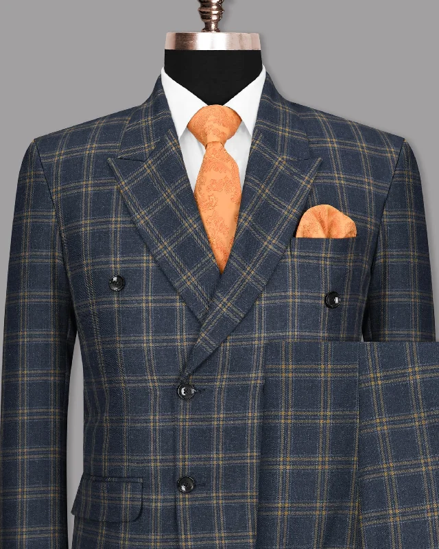 Martinique Blue with Driftwood Brown Windowpane Double-breasted Suit