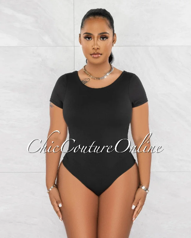 Merla Black Short Sleeves Double Lined Bodysuit