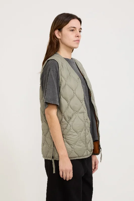 Military Zip V Neck Soft Shell Down Vest Dark Sage Green Womens