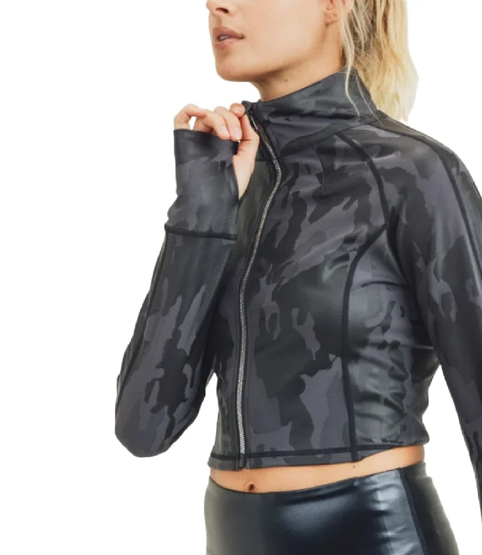 Mono B Camo Foil Cropped Raglan Jacket AJ2913