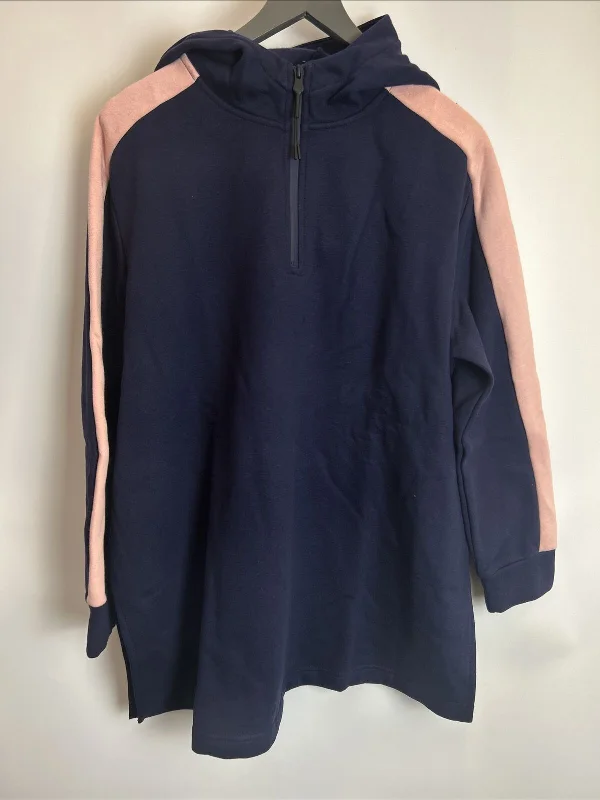 Navy Half Zip Hoodie with Pink Stripe Arm. Size 16 **** V547