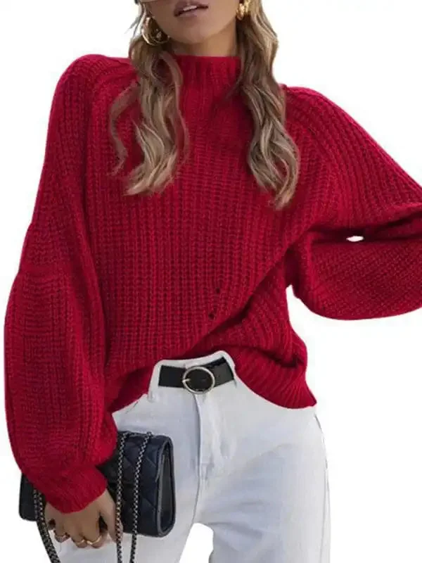 New women’s solid color loose half turtleneck sweater